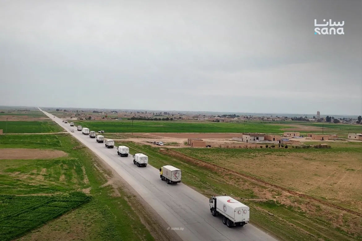 الهلال الأحمر بيبعت قافلة مساعدات كبيرة للحسكة لمتضرري السيول